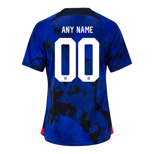 Personalized Women's Nike USMNT Away Jersey in Blue - Back View