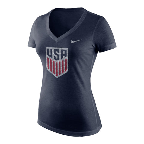 Women's Nike USA Triblend V-Neck Navy Tee - Front View
