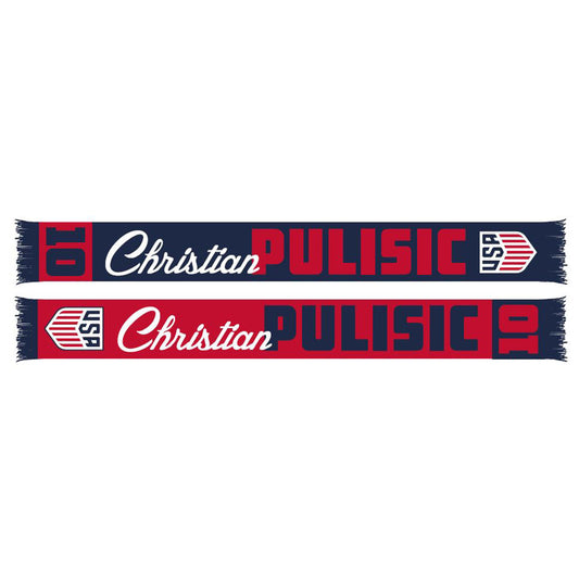 Ruffneck USMNT Pulisic 10 HD Knit Scarf in Navy and Red - Front and Back View