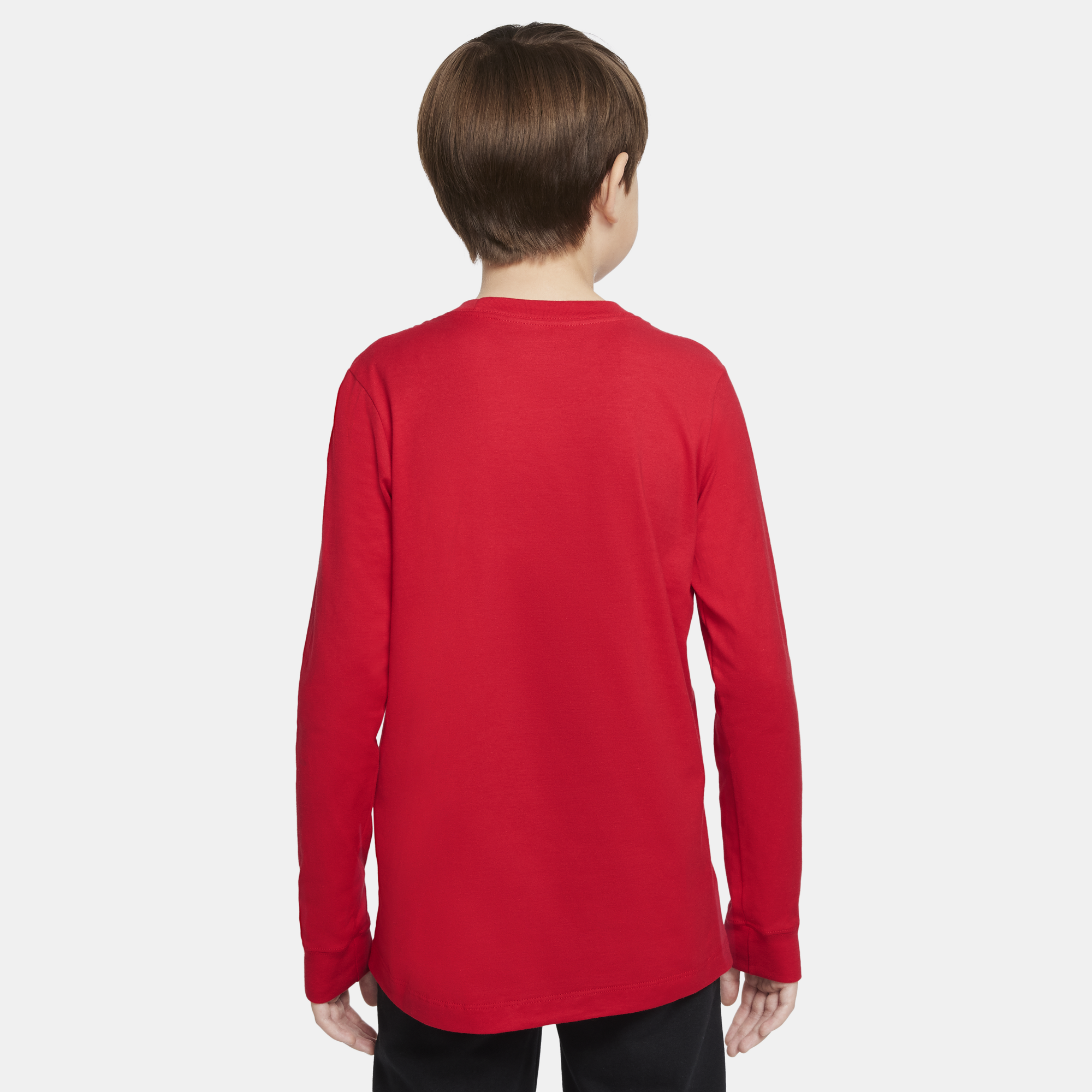 Youth Nike USMNT Crest LS Red Tee - Back View, Worn