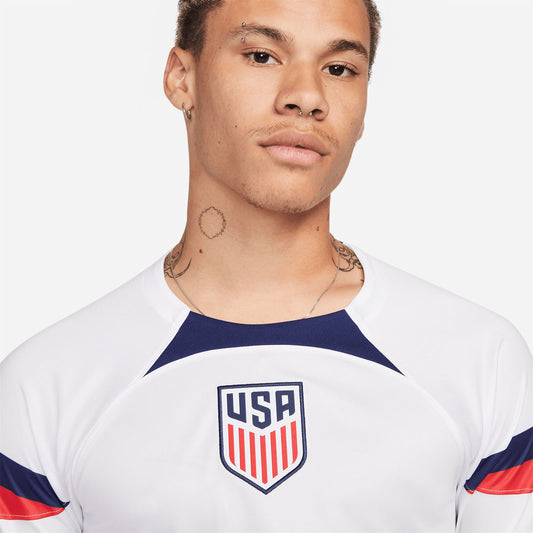 Men's Nike USMNT LS Stadium Home Jersey in White - Front Close View