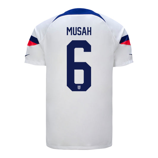 Men's Nike USMNT Musah 6 Home Jersey in White - Back View