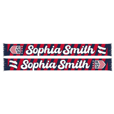 Ruffneck USWNT Sophie Smith 11 HD Knit Scarf in Blue, Red, and White - Front and Back View