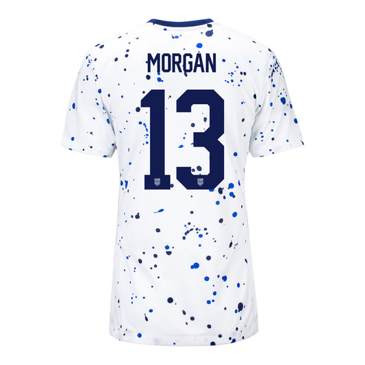 Morgan 13 Women's Nike USWNT Home Stadium Jersey in White - Back View