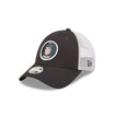 Women's New Era USWNT 9Forty Glitter Circle Trucker Hat in Navy - 1/4 Left View
