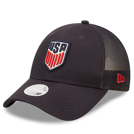 Women's New Era USWNT 9forty Logo Spark Trucker Mesh in Navy - Front View