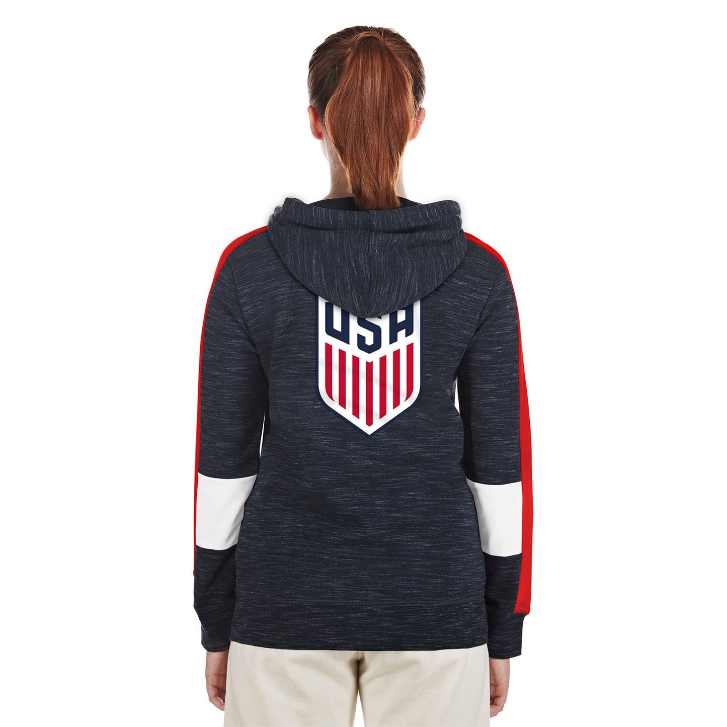 Women's New Era USWNT Space Dye Hooded Jacket in Navy - Back View