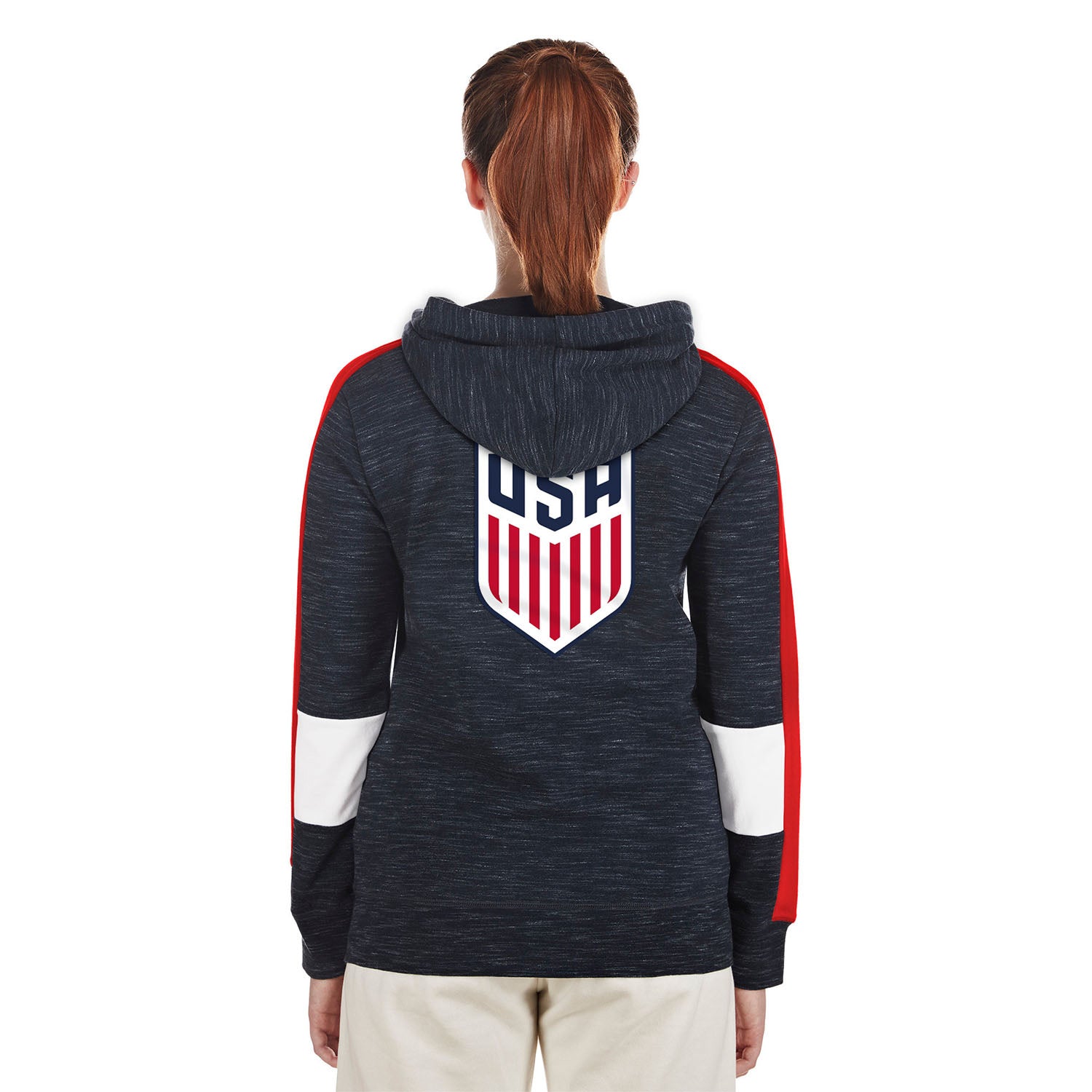 Women's New Era USWNT Space Dye Hooded Jacket in Navy - Back View