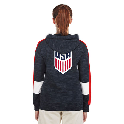 Women's New Era USWNT Space Dye Hooded Jacket in Navy - Back View