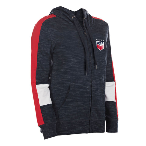 Women's New Era USWNT Space Dye Hooded Jacket in Navy - Front/Side View