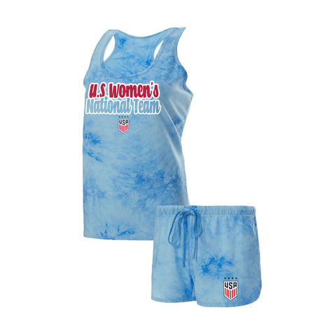 Women's Concepts Sport USWNT Billboard Tank and Short Blue Set - Front View