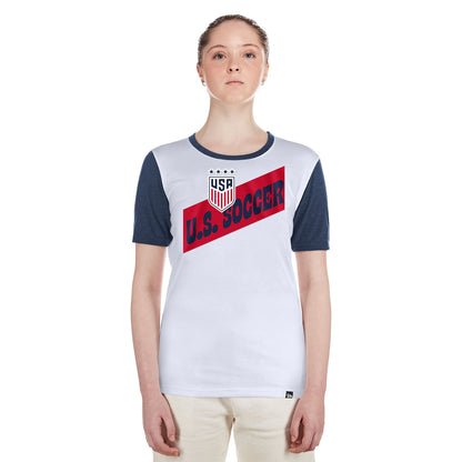 Women's New Era USWNT Script Scoop Neck White Tee - Front View