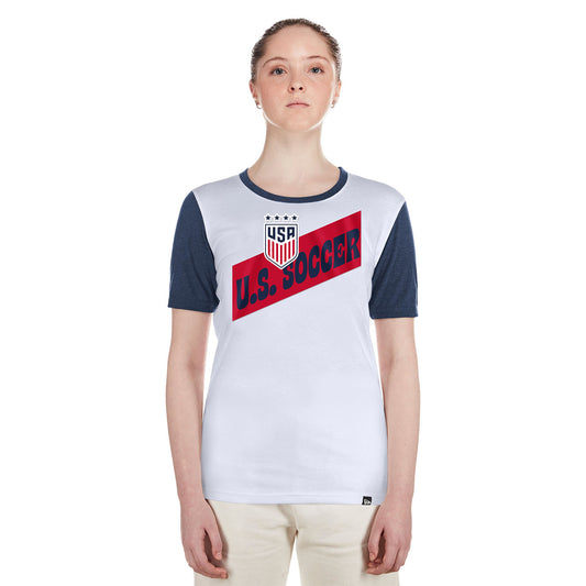 Women's New Era USWNT Script Scoop Neck White Tee - Front View