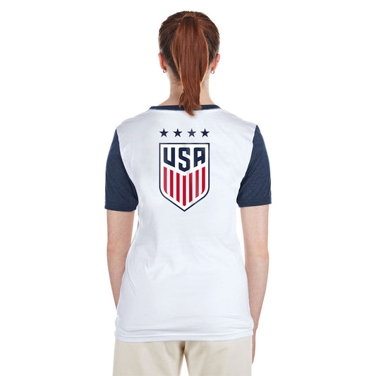 Women's New Era USWNT Script Scoop Neck White Tee - Back View