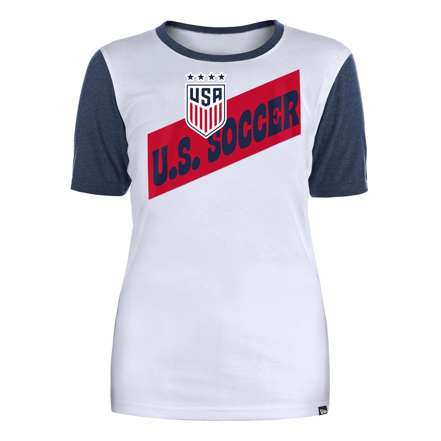 Women's New Era USWNT Script Scoop Neck White Tee - Front View