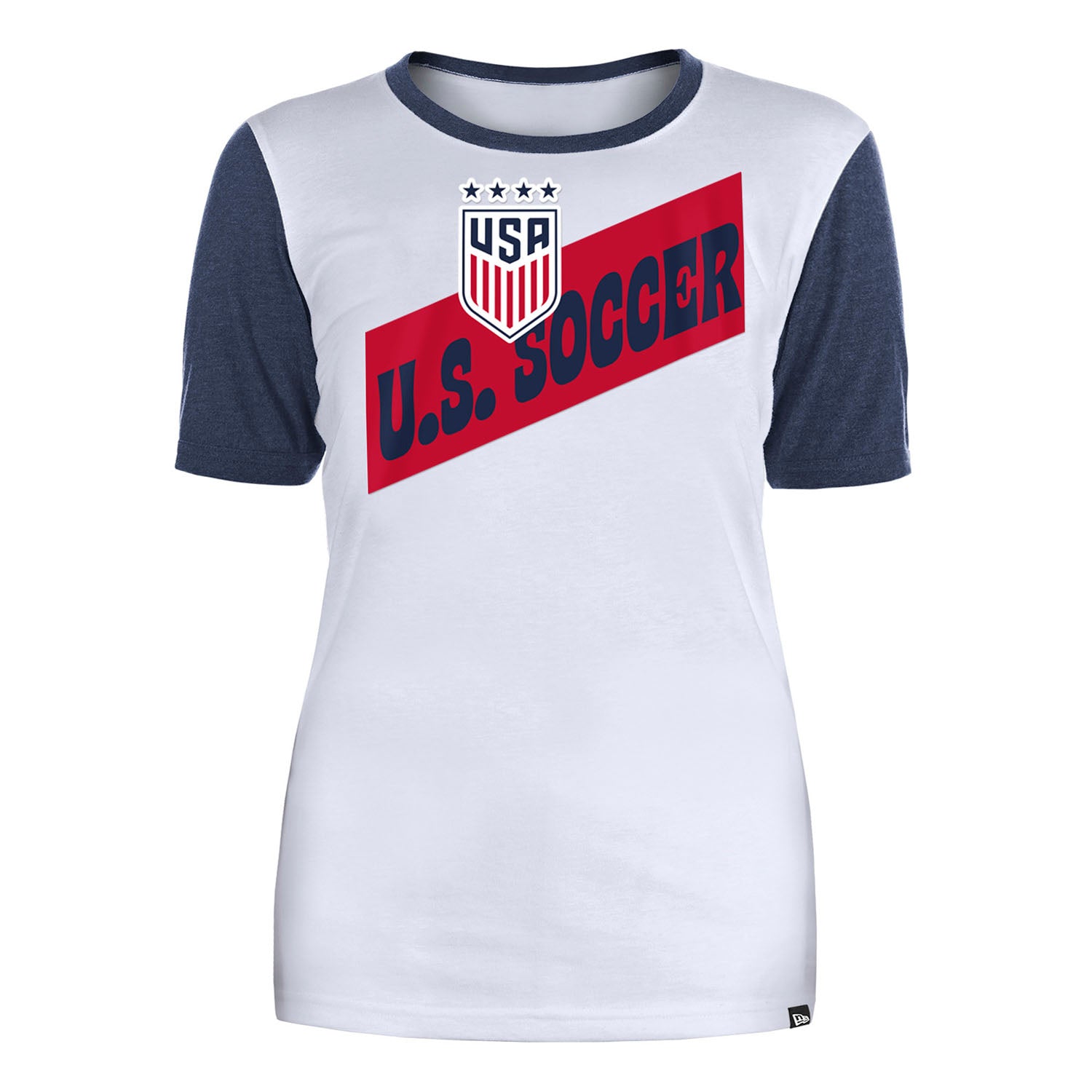 Women's New Era USWNT Script Scoop Neck White Tee - Front View