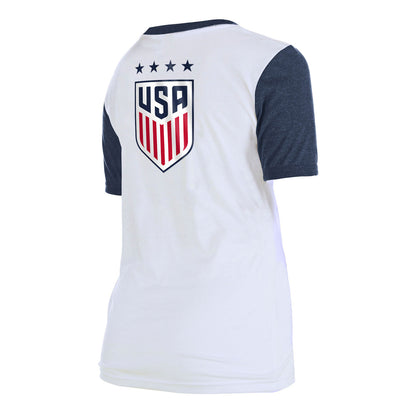Women's New Era USWNT Script Scoop Neck White Tee - Back/Side View