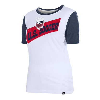 Women's New Era USWNT Script Scoop Neck White Tee - Front/Side View