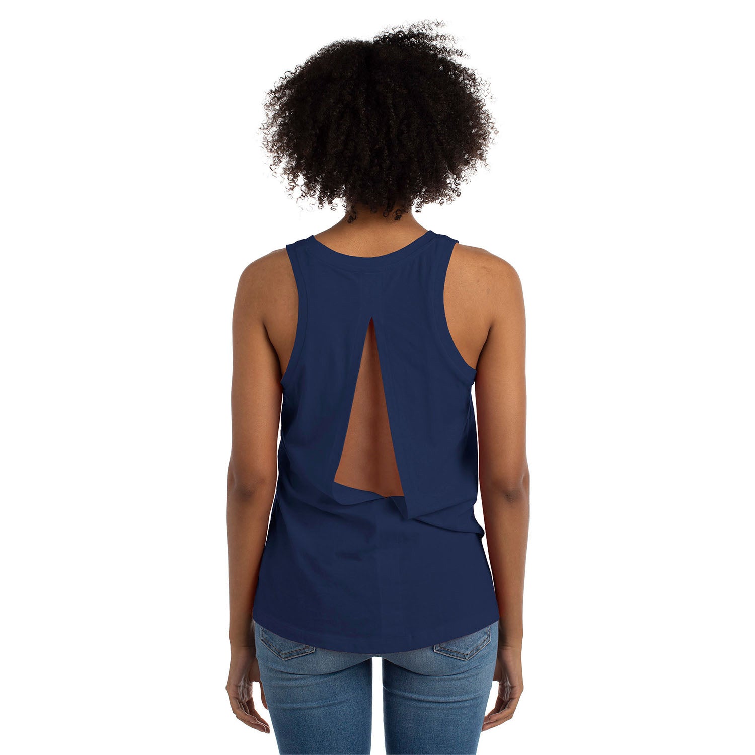 Women's New Era USWNT Glitter Open Back Navy Tank - Back View