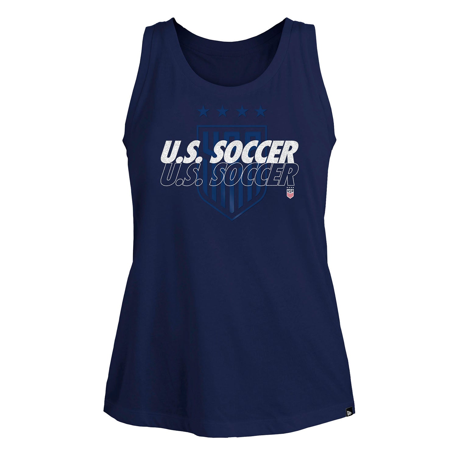 Women's New Era USWNT Glitter Open Back Navy Tank - Front View