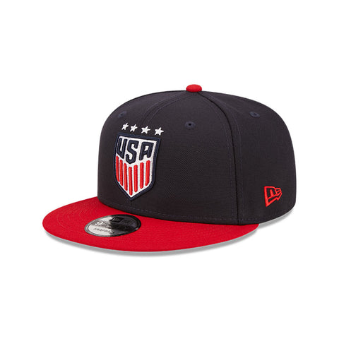 Men's New Era USWNT 9Fifty Flawless Snap Back in Navy and Red - Front/Side View