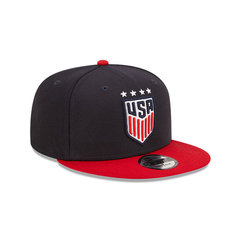 Men's New Era USWNT 9Fifty Flawless Snap Back in Navy and Red - Front/Side View