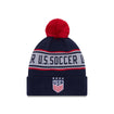 Men's New Era USWNT Knit Repeat Pom Beanie in Navy - Front View