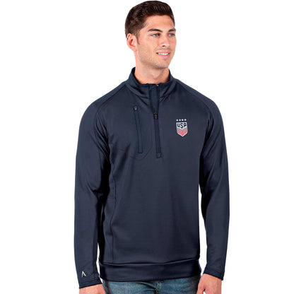 Men's Antigua US WNT Generation 1/4 Zip Navy Pullover - Front View