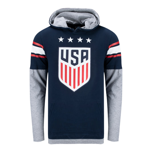 Men's New Era USWNT Brushed Two-Fer Hoody Pullover in Navy - Front View