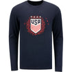 Men's New Era USWNT LS Retro Repeat Crew Neck Navy Tee - Front View