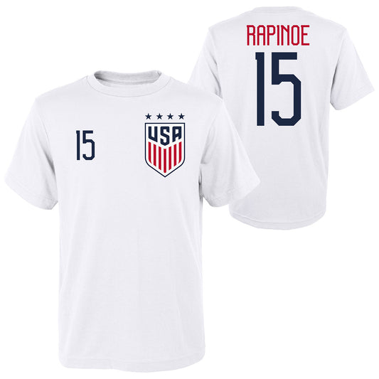 Men's Outerstuff USWNT Rapinoe 15 White Tee - Front and Back View