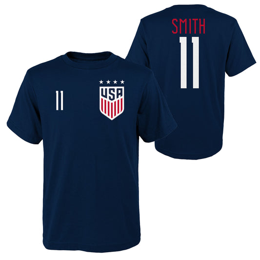 Men's Outerstuff USWNT Smith 11 Navy Tee - Front and Back View