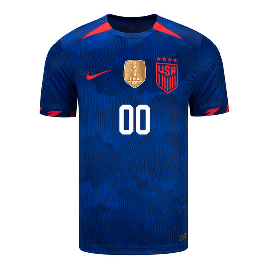 Men's Personalized Nike USWNT Away Stadium Jersey w/FIFA Badge in Blue - Front View