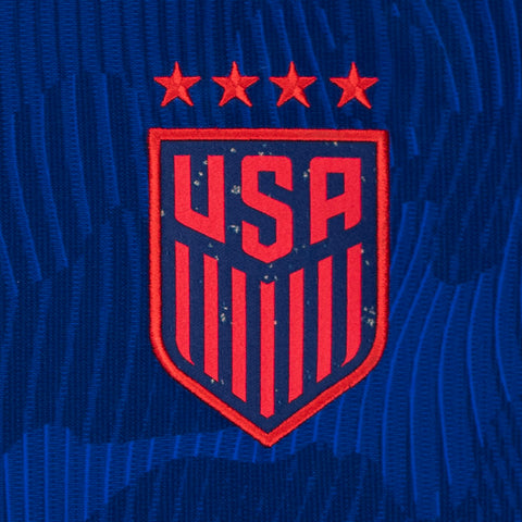 Men's Personalized Nike USWNT Away Stadium Jersey in Blue - Badge View