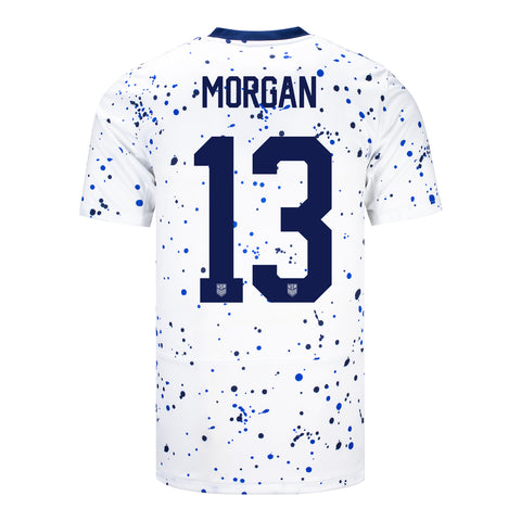 Morgan 13 Men's Nike USWNT Home Stadium Jersey in White - Back View