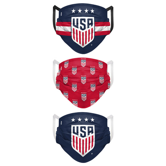 FOCO USWNT Matchday 3 Pack Face Cover in Navy and Red - Front View