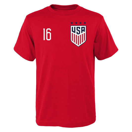 Youth Outerstuff USWNT Lavelle 16 Red Tee - Front View