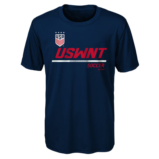 Youth Outerstuff US WNT Engage Poly Navy Tee - Front View