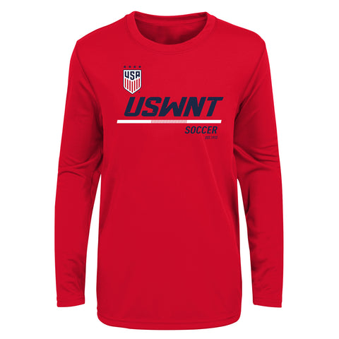 Youth Outerstuff US WNT Engage Poly Red LS Tee - Front View