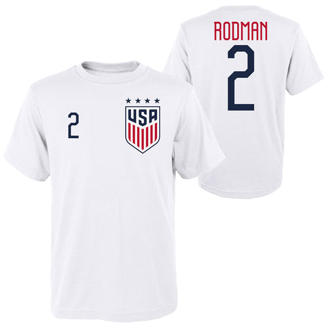 Youth Outerstuff US WNT Rodman 2 White Tee - Front and Back View