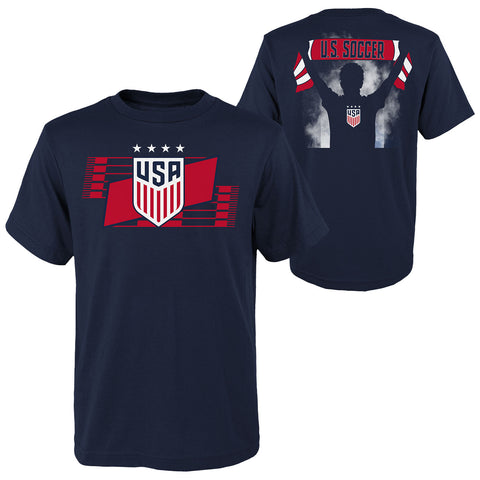 Youth Outerstuff USWNT Hold it Up Navy Tee - Front and Back View