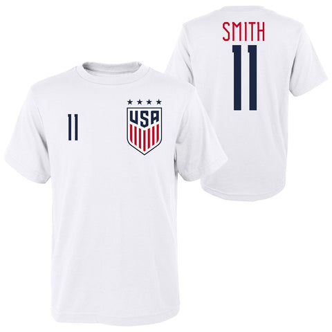 Youth Outerstuff USWNT Smith 11 White Tee - Front and Back View