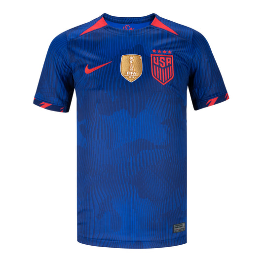 Youth Nike USWNT Away Stadium Jersey w/FIFA Badge in Blue - Front View
