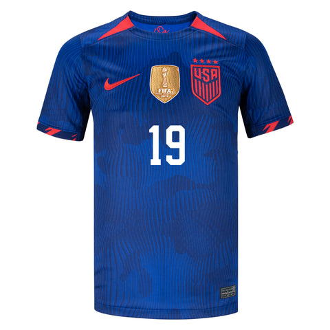 Dunn 19 Youth Nike USWNT Away Stadium Jersey in Blue - Front View