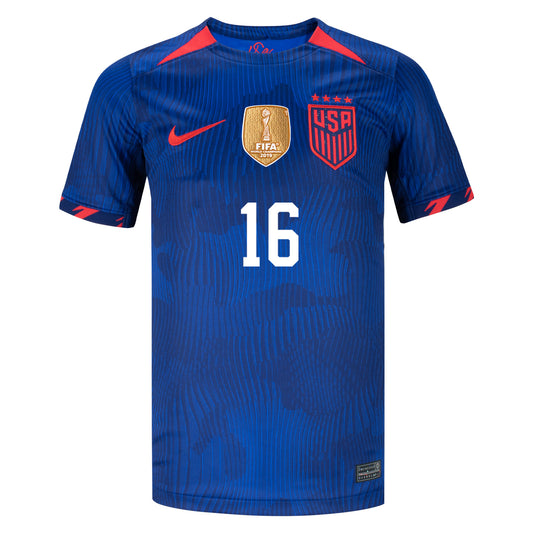 Lavelle 16 Youth Nike USWNT Away Stadium Jersey in Blue - Front View