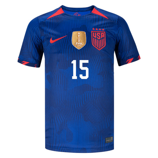 Rapinoe 15 Youth Nike USWNT Away Stadium Jersey in Blue - Front View