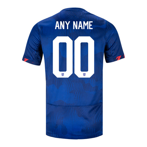 Youth Personalized Nike USWNT Away Stadium Jersey w/FIFA Badge in Blue - Back View