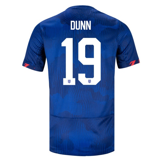 Dunn 19 Youth Nike USWNT Away Stadium Jersey in Blue - Back View