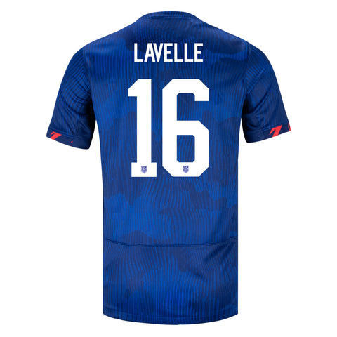 Lavelle 16 Youth Nike USWNT Away Stadium Jersey in Blue - Back View