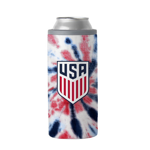 Logo Brands USA 12 oz. Tie Dye Slim Can Coozie in Navy, Red, and White - Front View